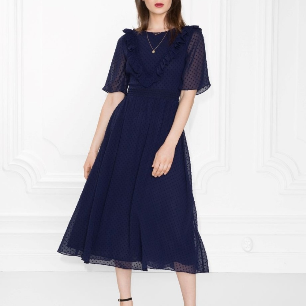 & Other Stories Navy Open Back Midi Dress XS